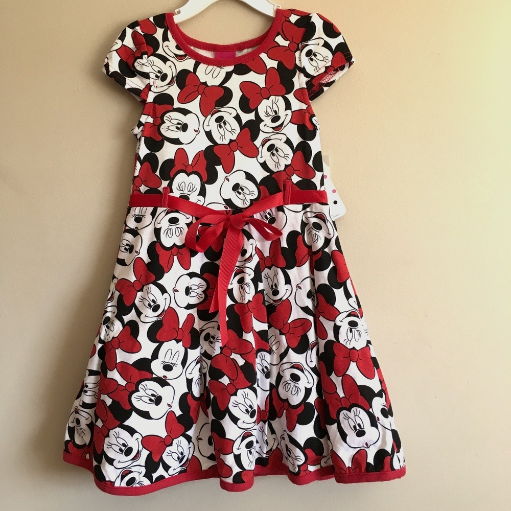 Disney Little Girl Self Tie Ribbon Belt Minnie Mouse Dress size 4.